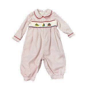 Cecil And Lou Romper Baby 12M White Red Polka Dot Boat Ship Long Sleeve Nautical